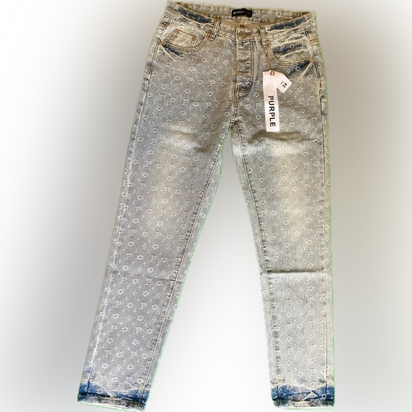 Purple Brand Pants Jacquard Monogram Slim Fit Indigo Denim
